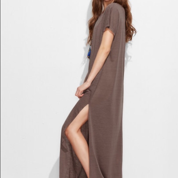 Brown short sleeves split side Maxi dress - Picture 6 of 7